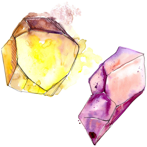 Kleurrijke diamant rock sieraden mineraal. Geïsoleerde illustratie element. Geometrische kwarts veelhoek kristallen stenen mozaïek vorm amethyst gem. - Foto, afbeelding