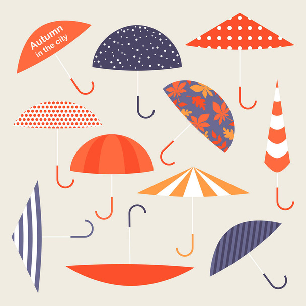 Reihe von Vektor-Illustrationen von süßen bunten Regenschirmen. - Vektor, Bild