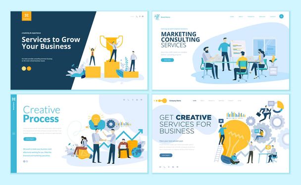 Set of web page design templates for creative process, business success and teamwork, marketing consulting . Modern vector illustration concepts for website and mobile website development.  - Vector, Image