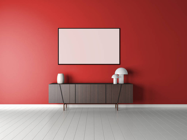 Διαμέρισμα μοντέρνο φωτεινούς εσωτερικούς χώρους με χλεύη επάνω πλαίσιο αφίσα 3d rendering εικονογράφηση - Φωτογραφία, εικόνα