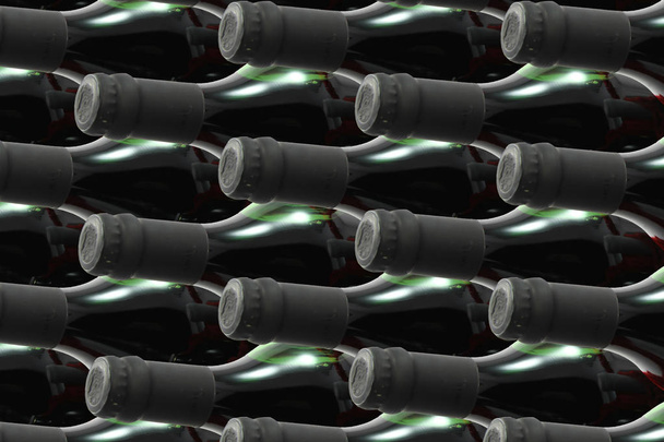 Bodega llena de botellas de vino tinto que descansan de cerca
 - Foto, imagen