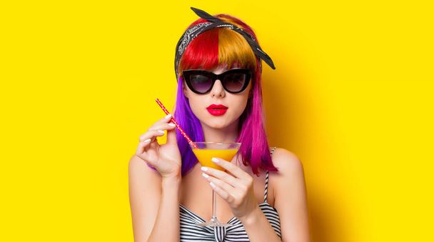girl with purple hair holding lemonade cocktail - Photo, image