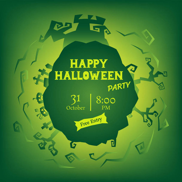 happy halloween circle gradient background, green night party greeting, vector illustration - Vektor, Bild