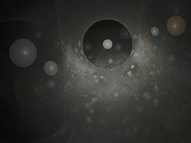 Perfecte abstracte digitale blauwe achtergrond. Vortextunnel, 3d illustratie. Samenstelling van bubbels en cirkels en fractal elementen met metaforische relatie met de ruimte, de wetenschap en de moderne technologie. - Foto, afbeelding