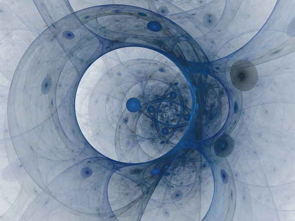 Täydellinen abstrakti digitaalinen sininen tausta. Vortextunneli, 3D-kuva. Kuplien ja ympyröiden ja fraktaalisten elementtien koostumus, jolla on metaforinen suhde avaruuteen, tieteeseen ja nykyteknologiaan
. - Valokuva, kuva