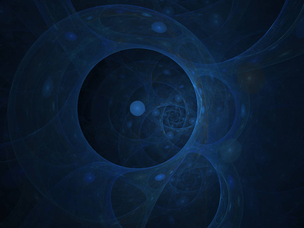 Perfect abstract digital blue background. Vortextunnel, 3d illustration. Composition of bubbles and circles and fractal elements with metaphorical relationship to space, science and modern technology. - Photo, Image