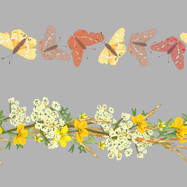 Jednolity wzór kwiaty i motyle, ilustracji wektorowych. - Wektor, obraz