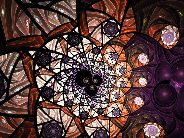 Spiral mosaic fractal pattern. Floral mosaic stain glass composition in purple and grey tone - Photo, Image