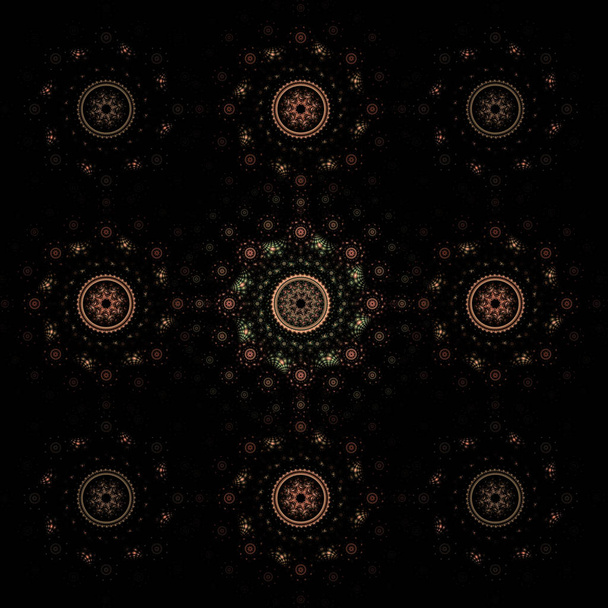 dunkelblaues fraktales Mandala auf schwarzem Hintergrund. Verrückte abstrakte fraktale Formen mit kaleidoskopischem Muster - Foto, Bild