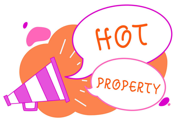 Handwriting text writing Hot Property. Concept meaning Something which is sought after or is Heavily Demanded Megaphone loudspeaker speech bubbles important message speaking out loud. - Photo, Image