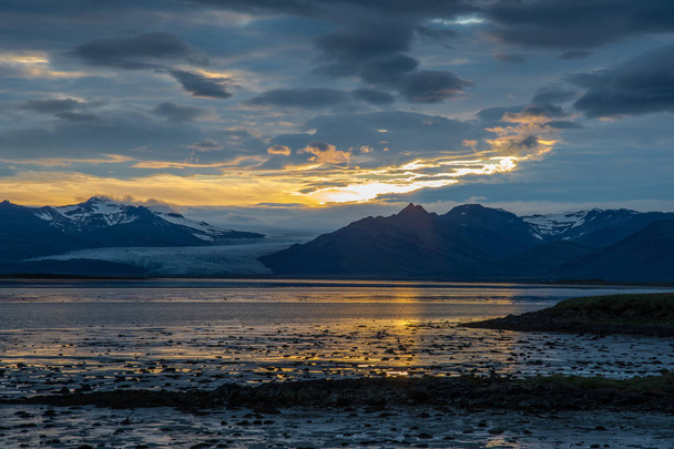 Sunset in Hornafjordur in southeast Iceland on a summer evening - Photo, Image