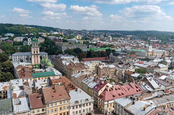 Lviv, Ukraine - August 23, 2018: Landmarks in the center of Lviv - old city in the Western part of Ukraine. View from the City Hall Tower. - Fotó, kép
