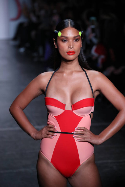 NEW YORK, NY - FEBRUARY 09: A model walks the runway for Chromat during New York Fashion Week: The Shows at Industria Studios on February 9, 2018 in New York City.  - 写真・画像