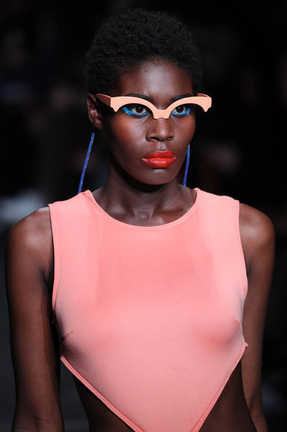 NEW YORK, NY - FEBRUARY 09: A model walks the runway for Chromat during New York Fashion Week: The Shows at Industria Studios on February 9, 2018 in New York City.  - Fotó, kép