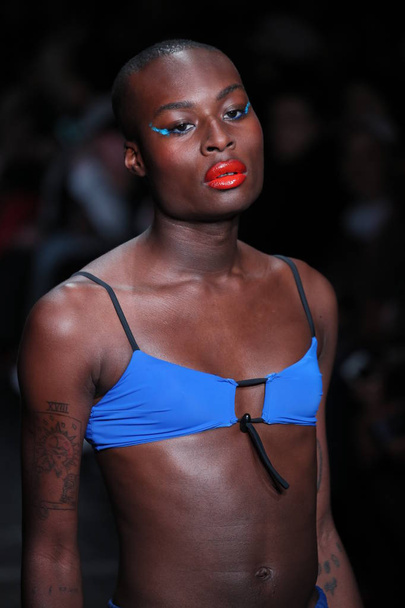 NEW YORK, NY - FEBRUARY 09: A model walks the runway for Chromat during New York Fashion Week: The Shows at Industria Studios on February 9, 2018 in New York City.  - 写真・画像