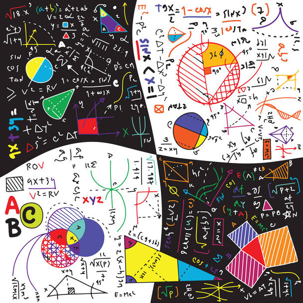 physikalische Formeln und Phänomene. handgezeichnete Illustration. Naturwissenschaftliches Brett mit Mathe. Physikunterricht in der Schule - Vektor, Bild
