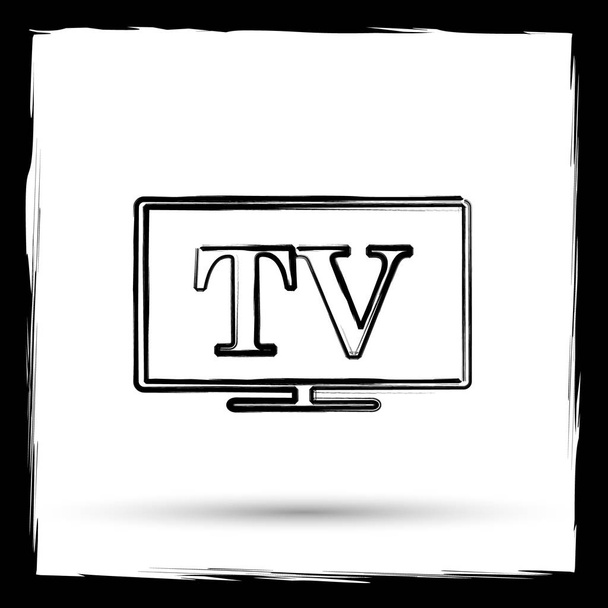 TV icon. Internet button on white background. Outline design imitating paintbrush - Photo, Image