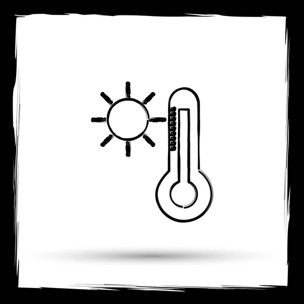 Εικονίδιο ήλιου και θερμόμετρο. Κουμπί Internet σε άσπρο φόντο. Διάρθρωση σχεδίασης μιμούμενοι πινέλο - Φωτογραφία, εικόνα