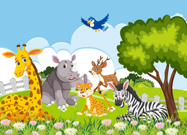Animals in the jungle illustration - Vector, Image