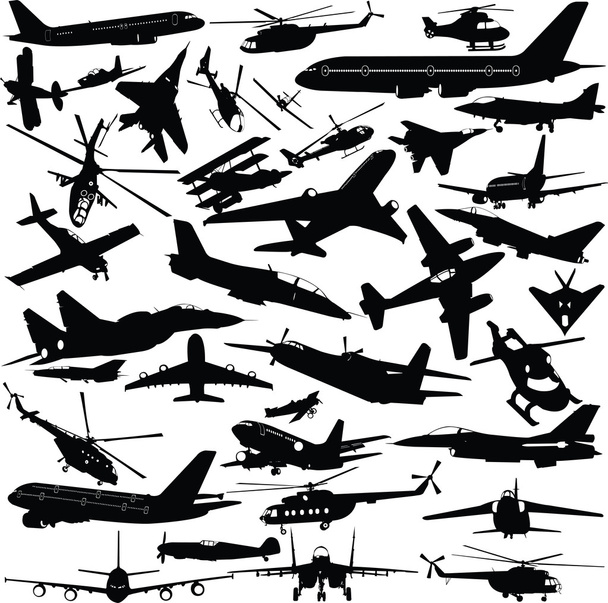 Repülőgépek, a katonai repülőgépek, a helikopter - Vektor, kép