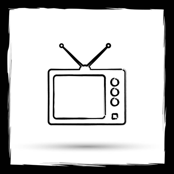 Retro tv simgesi. Beyaz arka plan üzerinde Internet düğme. Anahat tasarım taklit boya fırçası - Fotoğraf, Görsel