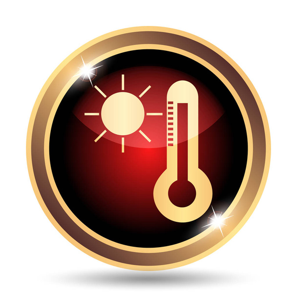 Ikona słońca i termometr. Przycisk Internet na białym tle - Zdjęcie, obraz