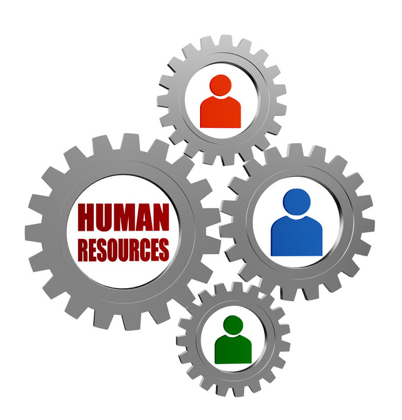 human resources and person signs in silver grey gearwheels - Photo, Image