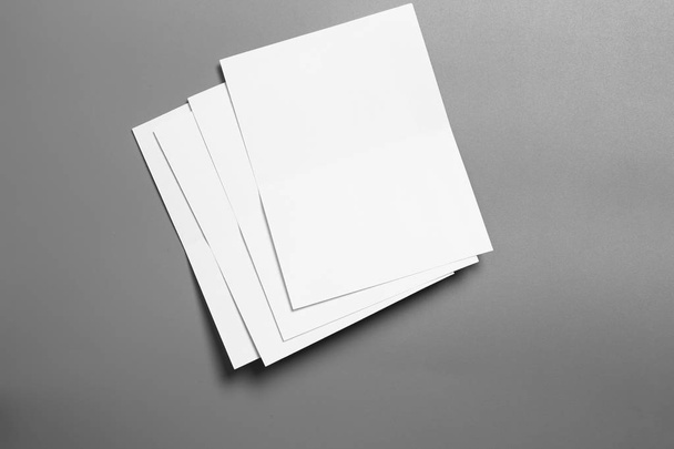 Blank portrait mock-up paper. brochure magazine isolated on gray, changeable background / white paper isolated on gray - Fotoğraf, Görsel