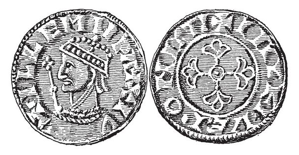Moneta Medievale è il dritto e il rovescio di un penny d'argento durante il regno di Guglielmo il Conquistatore, disegno vintage o illustrazione incisione
. - Vettoriali, immagini