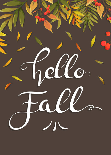 Hello, Fall. Card with autumn leaves - Vetor, Imagem
