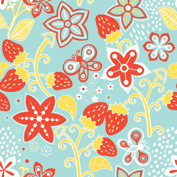 Floral Seamless Texture with a Strawberry - Vector, afbeelding