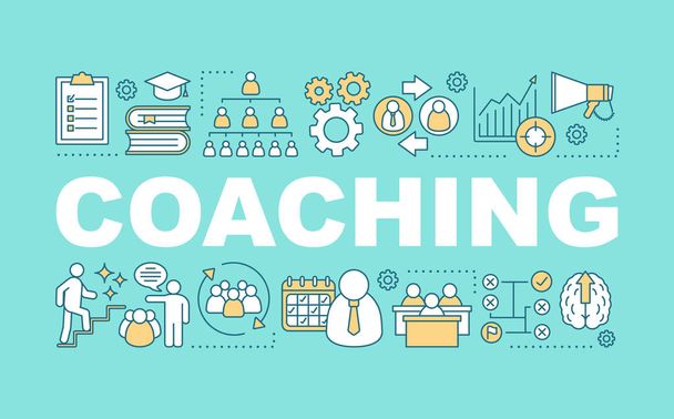 Coaching word concepts banner. Interactive training. Corporate management. Business strategy. Isolated lettering typography idea with linear icons. Vector outline illustration - Vector, Image