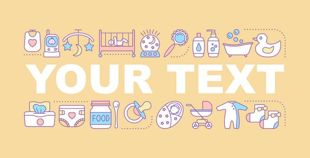 Baby care word concepts banner. Childcare. Equipment, clothes, carriages, toys, nutrition for babies. Isolated lettering typography idea with linear icons. Vector outline illustration - Vector, Image