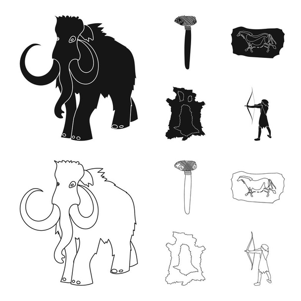 Primitive, mammoth, weapons, hammer .Stone age set collection icons in black,outline style vector symbol stock illustration web. - Vettoriali, immagini
