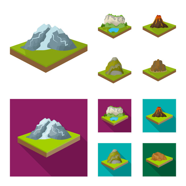 Mountains, rocks and landscape. Relief and mountains set collection icons in cartoon,flat style isometric vector symbol stock illustration web. - Вектор, зображення