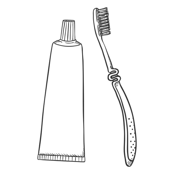 Tubo di dentifricio con spazzolino su sfondo bianco
 - Vettoriali, immagini