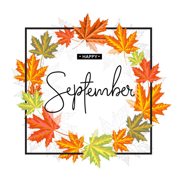 Feliz inscripción caligráfica de septiembre. Plantilla de banner de otoño. Ilustración vectorial
 - Vector, imagen