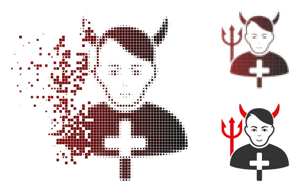 Ontbonden Dot Halftone Satan priester pictogram met gezicht - Vector, afbeelding