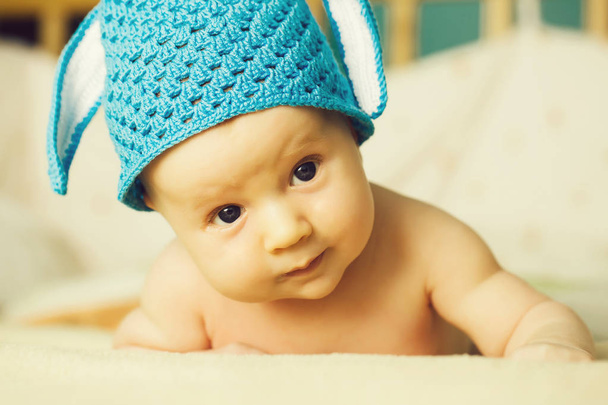 Boy baby in bunny hat - Photo, Image