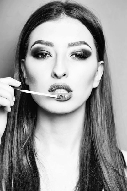 sexy woman with beige lipstick - Fotografie, Obrázek