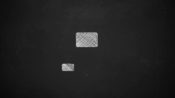 hand van tekening lijnwerk tonen verbinding netwerk symbolen met wit krijt op blackboard - Video