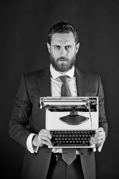 man with typewriter in fashion business suit - Foto, imagen