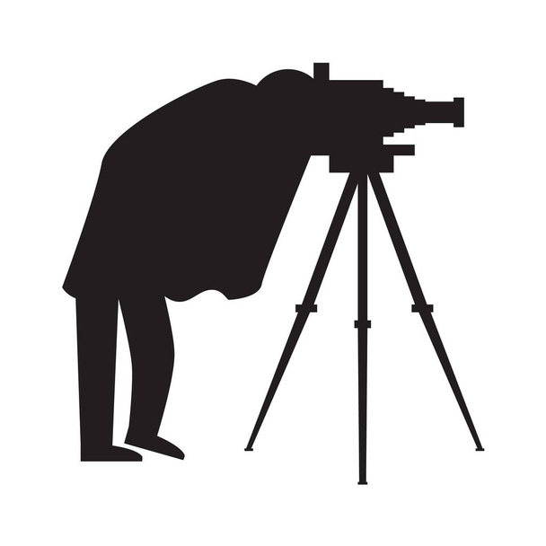 Vintage Photographer silhouette with antique camera and tripod. Vector illustration. - Vector, Image