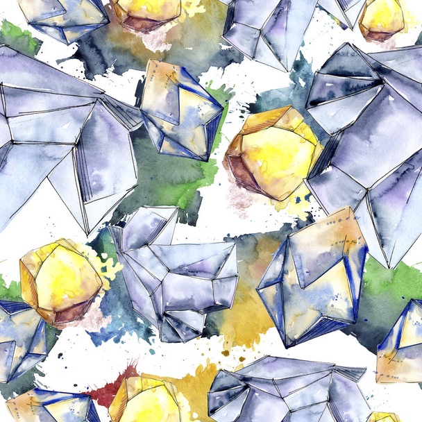 Colorful diamond rock jewelry mineral. Seamless background pattern. Fabric wallpaper print texture. Geometric quartz polygon crystal stone mosaic shape amethyst gem. - Photo, image