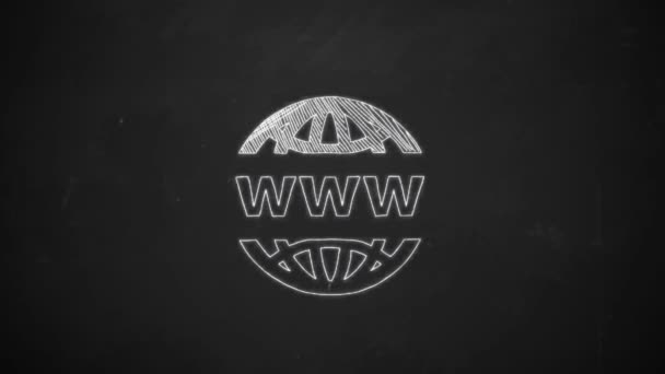 hand drawing line art showing www internet symbol with white chalk on blackboard - Footage, Video