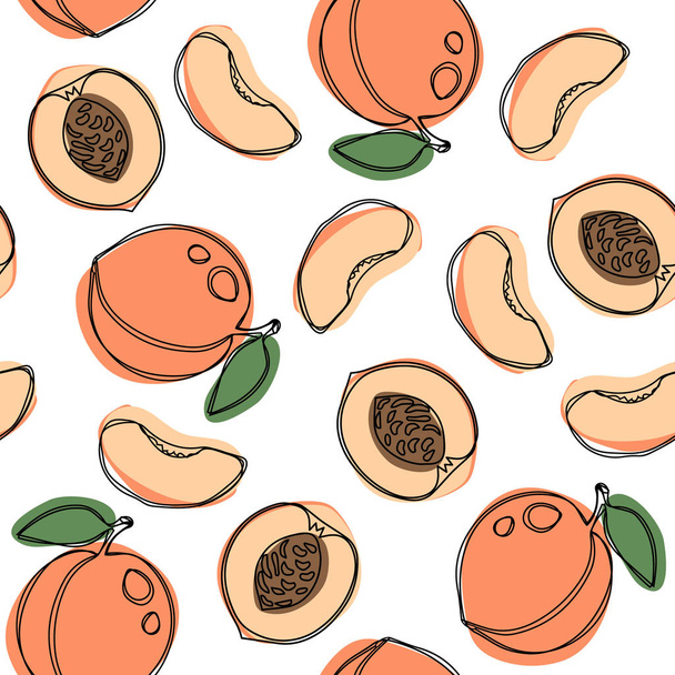 Käsi piirtää vektori saumaton kuvio persikoita ja aprikooseja
 - Vektori, kuva