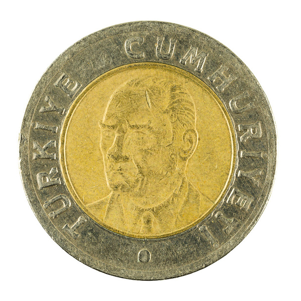 one turkish new lira coin (2005) isolated on white background - Photo, Image