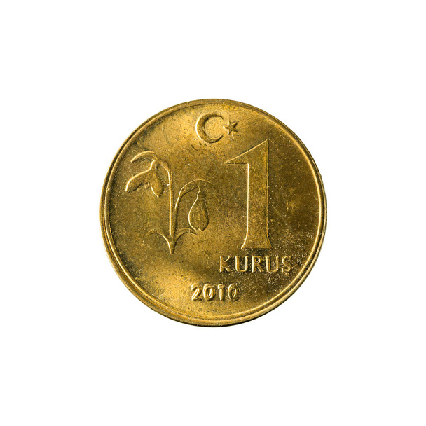 1 moneda kurus turca (2010) anverso aislado sobre fondo blanco
 - Foto, imagen