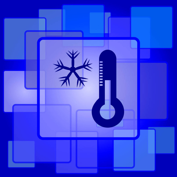 Floco de neve com ícone de termômetro. Botão de Internet em fundo abstrato
 - Vetor, Imagem