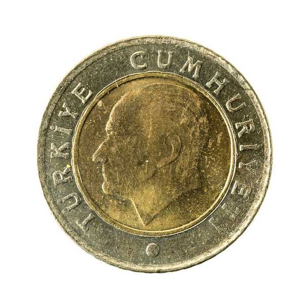 50 kuruszy turecki moneta awers (2009) na białym tle - Zdjęcie, obraz